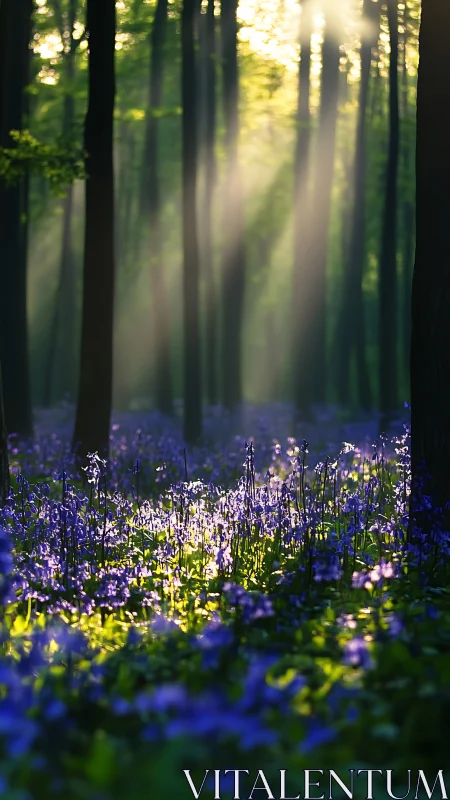 Enchanted Forest Symphony: Violet Blooms Dance Through Golden Light.