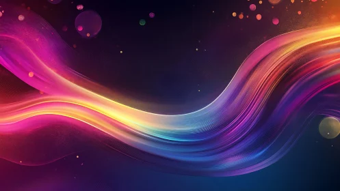 Multicolored light wave bands on dark gradient background.
