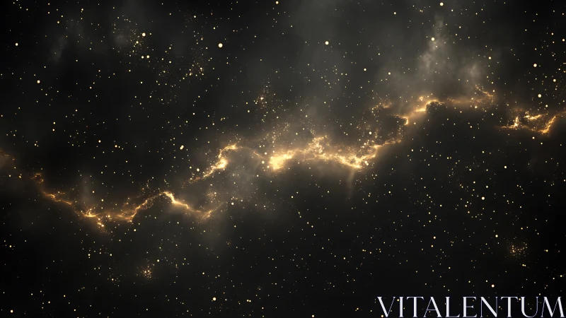 Stellar dust river glows through deep black cosmos field.