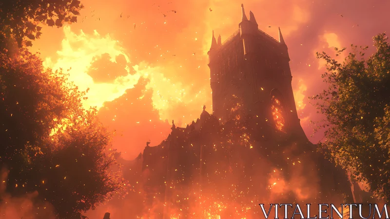 Dark Castle Engulfed in Apocalyptic Firestorm
