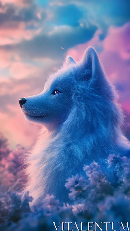 Luminous cyan fox profile under volumetric twilight sky.