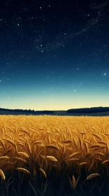 Dense wheat field under gradient twilight sky with high-contrast stars