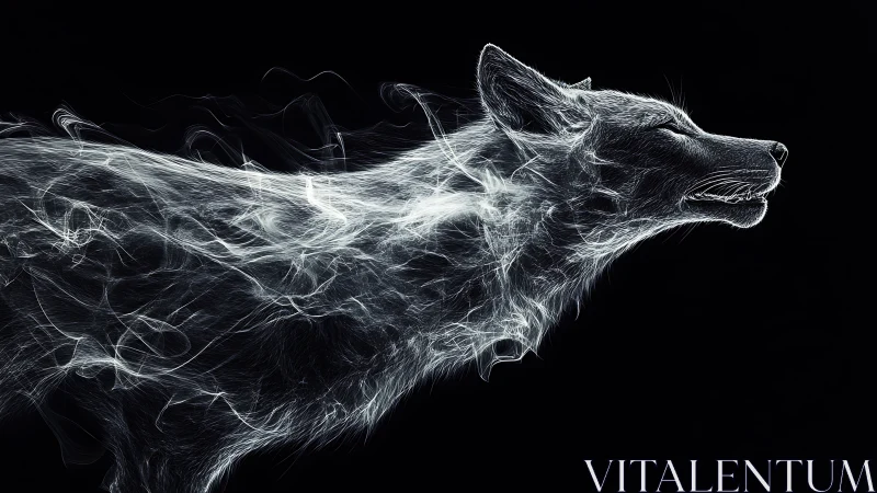 Luminous energy wolf silhouette emerges from black void