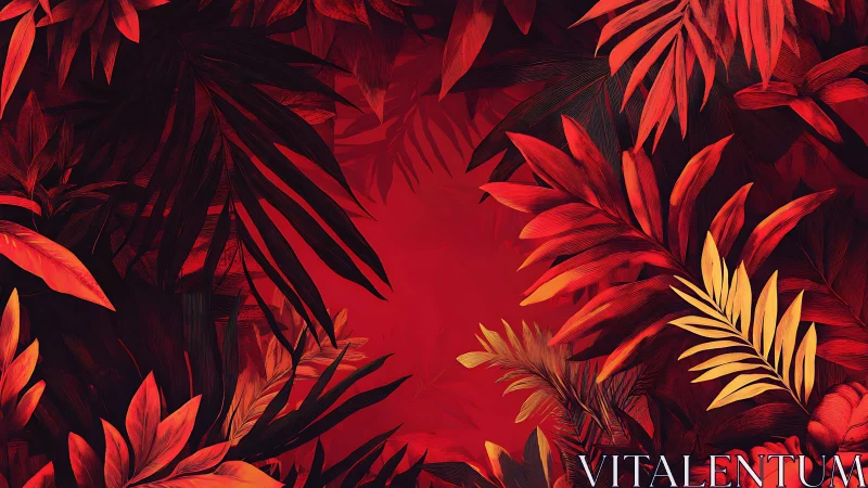 Crimson jungle curtain framing a secret molten clearing.