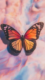 Monarch butterfly rendered over iridescent pastel abstract field