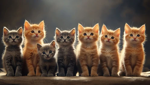 Eight Kittens Backlit in Golden Hour Glow.