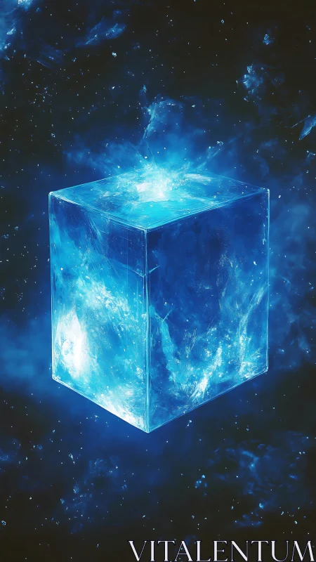 Starlit data cube hums quietly at the center of midnight space