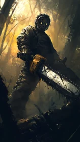 Chainsaw sentinel leans from the gloom and drinks the light