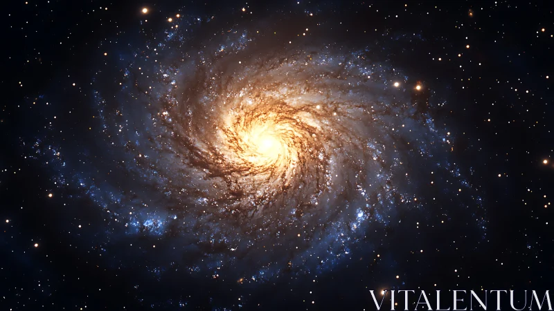 Golden spiral galaxy glows warmly in a deep starry universe