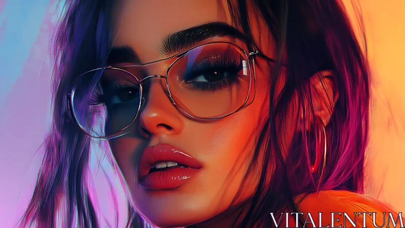 Neon lit portrait with reflective glasses and vivid gradients.
