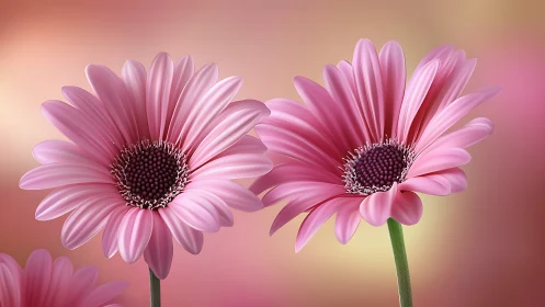 Pink Gerbera Daisies Against Gradient Backdrop.