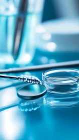 Sterile gleam over dental tools in cool aqua silence.