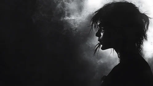 Side profile silhouette of person in high contrast lighting.