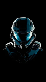 Lone sci fi warrior in shadowy neon armor portrait.