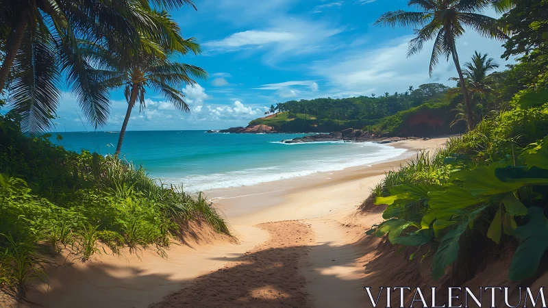 Tropical Beach Cove with Palm Trees and Turquoise Waters