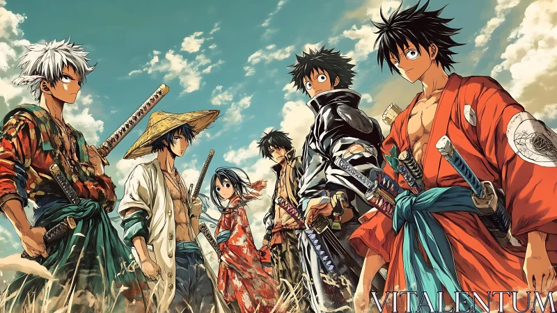 Samurai friends stand ready beneath wide open summer skies