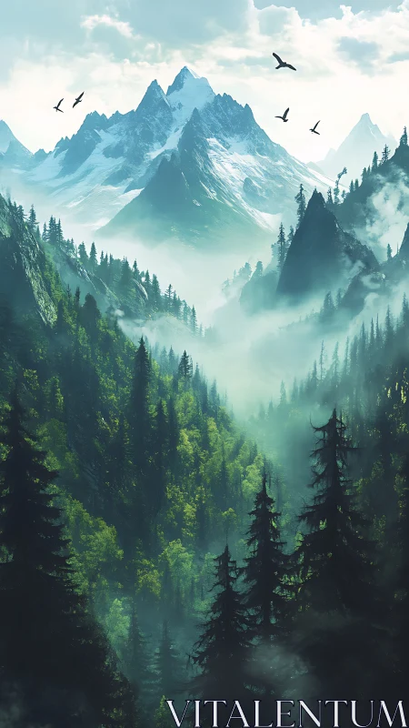 Misty mountain pines welcoming you into a quiet wild valley.