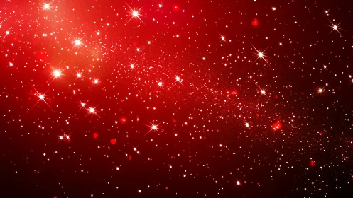 Scarlet stardust drifts through a glittering cosmic hush
