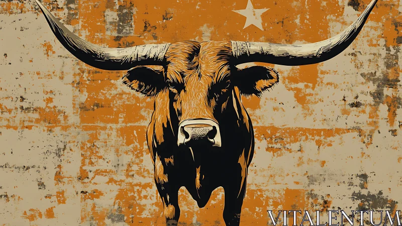Longhorn bull illustration centered on distressed backdrop