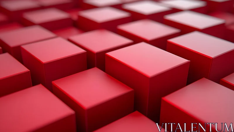Red geometric cubes form a glossy abstract 3D landscape