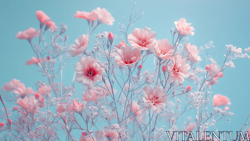 Pink carnation flowers against turquoise background.