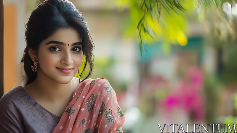 Gentle smile brightens a garden corner with quiet grace