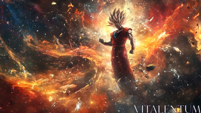 Celestial humanoid figure amid luminous cosmic debris.