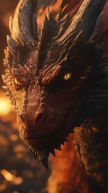 Cinematic close-up of molten-scaled dragon head in firelight