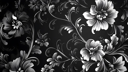 Elegant Black and White Floral Pattern with Dancing Blooms