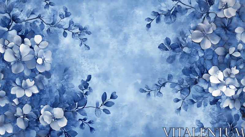 Serene Blue Floral Dreamscape with Peaceful Elegance.
