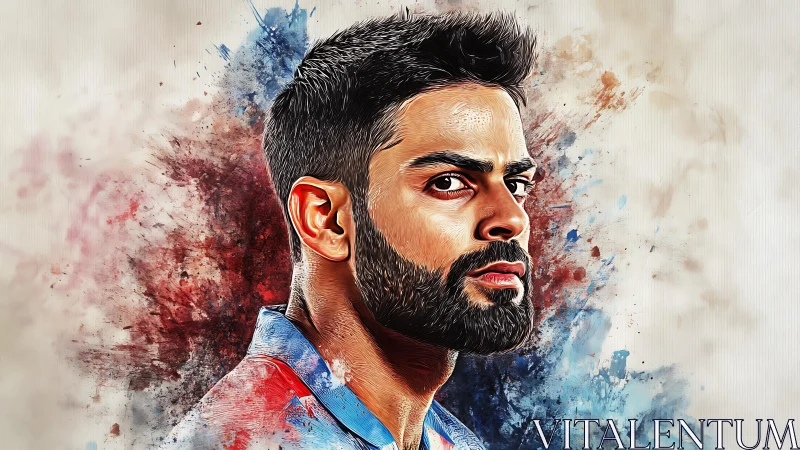 Bold portrait in splashes of red and blue energy.