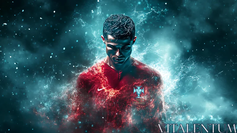 Soccer forward emerges from electric cosmic energy storm.