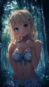 Soft rim-lit anime portrait isolates girl in luminous forest