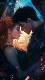 Ethereal Union: Fire and Ice Embrace Digital Composition.