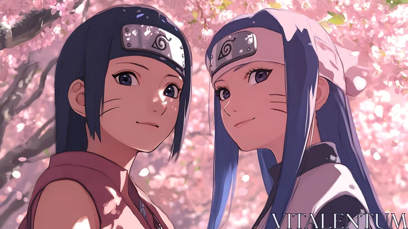 Anime kunoichi portrait under diffuse cherry blossom light