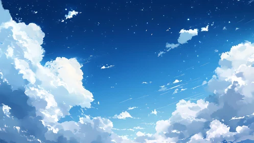 Skyward cotton castles under a quietly sparkling noon dome.