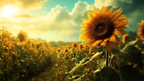 Sunflower daydream queen crowned by molten evening sunlight.