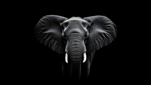 Photorealistic elephant portrait with dramatic low-key lighting.