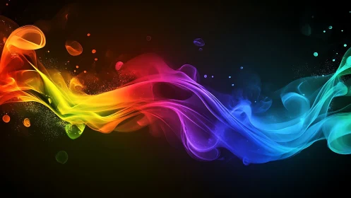 Multicolor abstract light waves on dark gradient background.