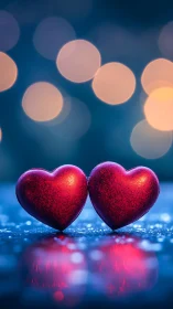 Twin Crimson Hearts Ablaze in Electric Blue.