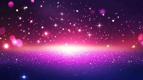 Glowing pink stardust horizon with dreamy sparkling lights.