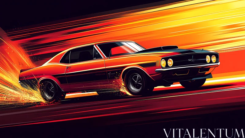 Classic muscle car rendered in dynamic neon motion lines