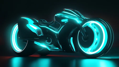 Neon-lit cyber bike idling softly in a dark future dream.
