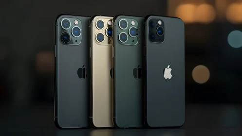 Four-Unit iPhone 11 Pro Lineup: Comparative Analysis of Metallic Colorway Variations.