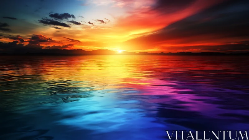 Spectral gradient sunset over oceanic horizon, high saturation.