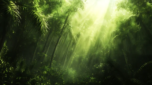 Rainforest Canopy: Golden Light Through Tropical Palms.