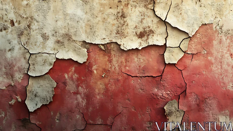 Weathered wall with peeling paint and cracks, rustic texture.