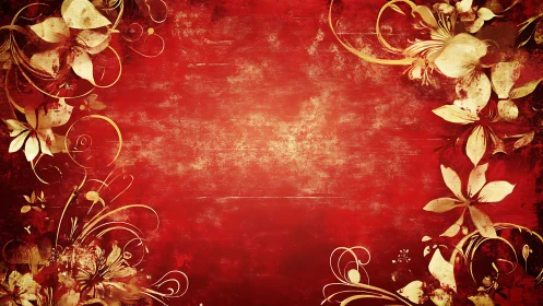Red and Gold Floral Ornament with Elegant Scrollwork.