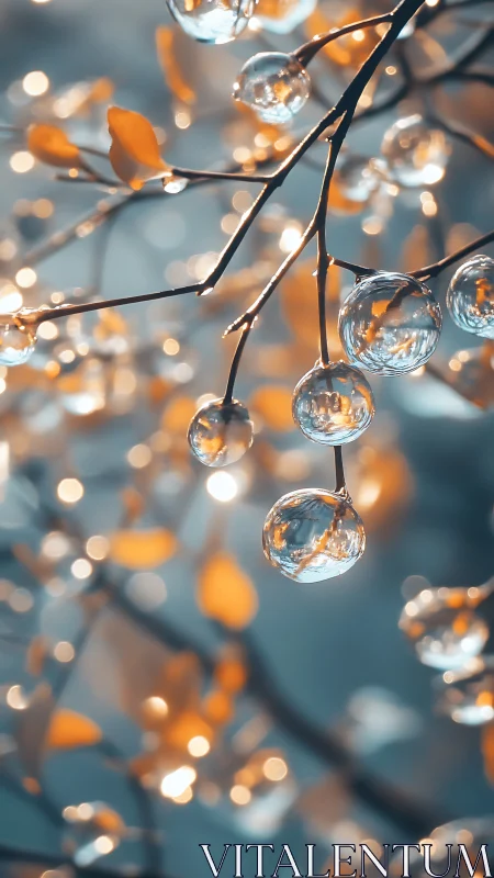 Dewlit crystal berries shimmer on copper twilight branches.