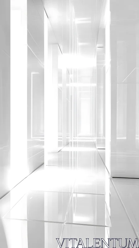 Minimalist white corridor rendered in perfect linear perspective.